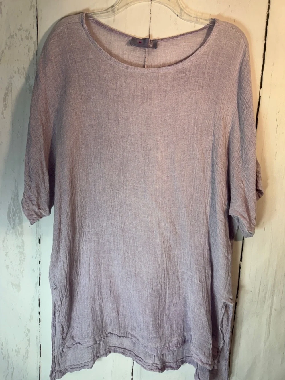 Lavender Tina Stephen’s Linen-Cotton blend round Neck blouse made with n Italy - Picture 1 of 5